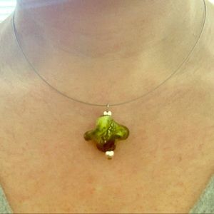 Italian 3D blown glass on steel wire necklace